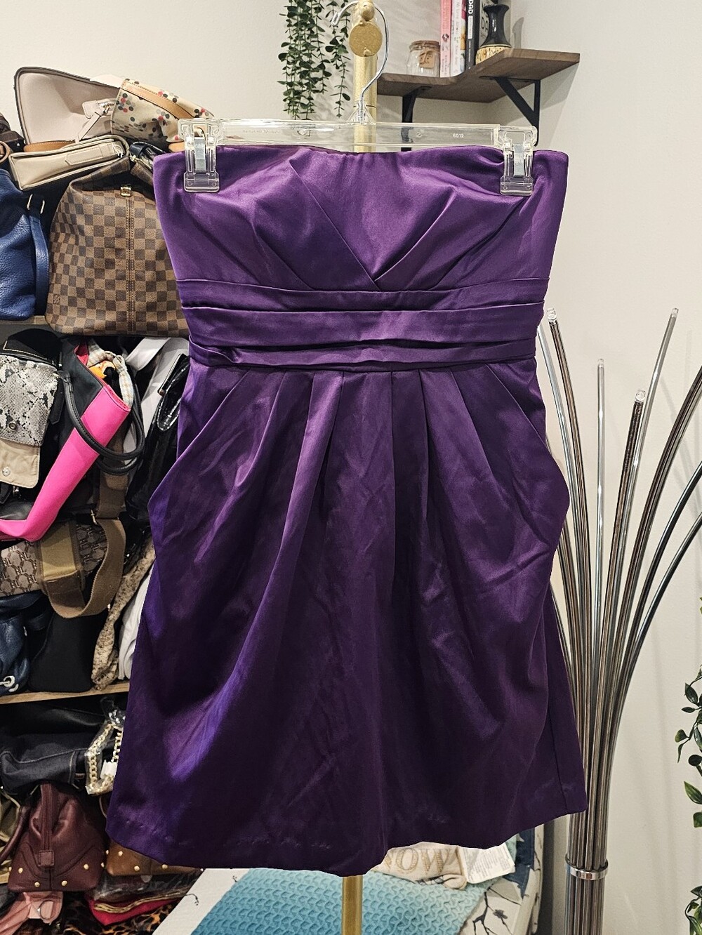 Vintage Wishes Wishes Wishes Strapless Purple Satin Cocktail Dress
